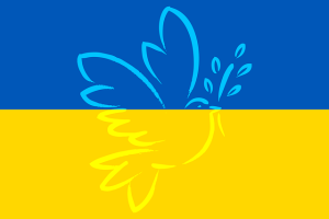 Friedenstaube vor ukrainischer Flagge