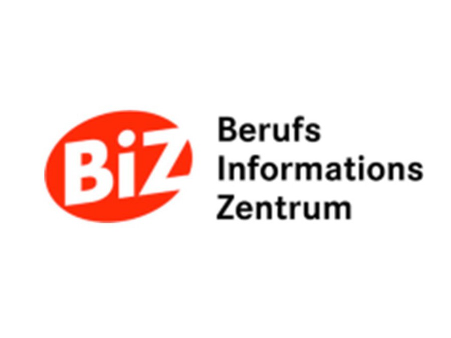 Rotes Logo BiZ mit Wort Berufsinformationszentrum in schwarzer Schrift