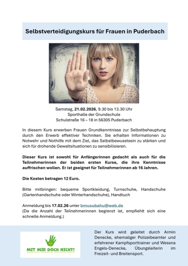 Flyer Selbstverteidigungskurs für Frauen in Puderbach