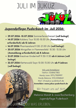 Flyer Jugendpflege Puderbach im Juli